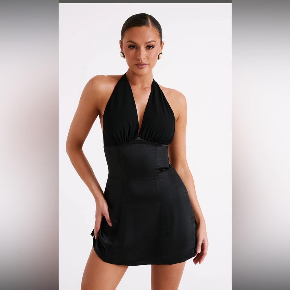 Meshki Richelle Satin Mini Halter Dress NWT XS